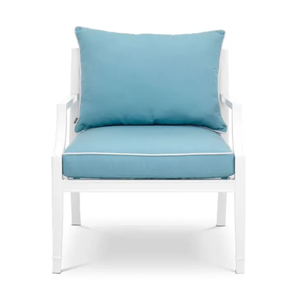 Eichholtz Outdoor Chair Bella Vista White finish | sunbrella mineral blue