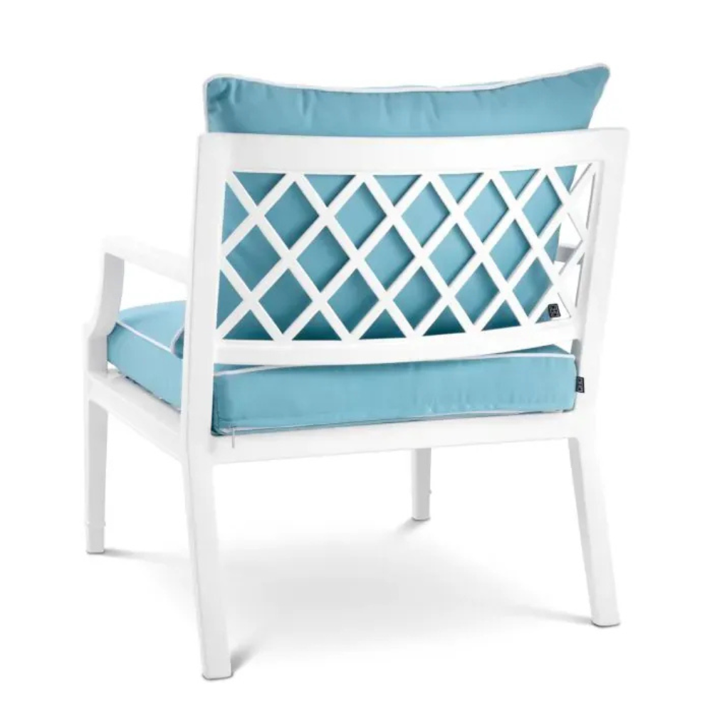 Eichholtz Outdoor Chair Bella Vista White finish | sunbrella mineral blue