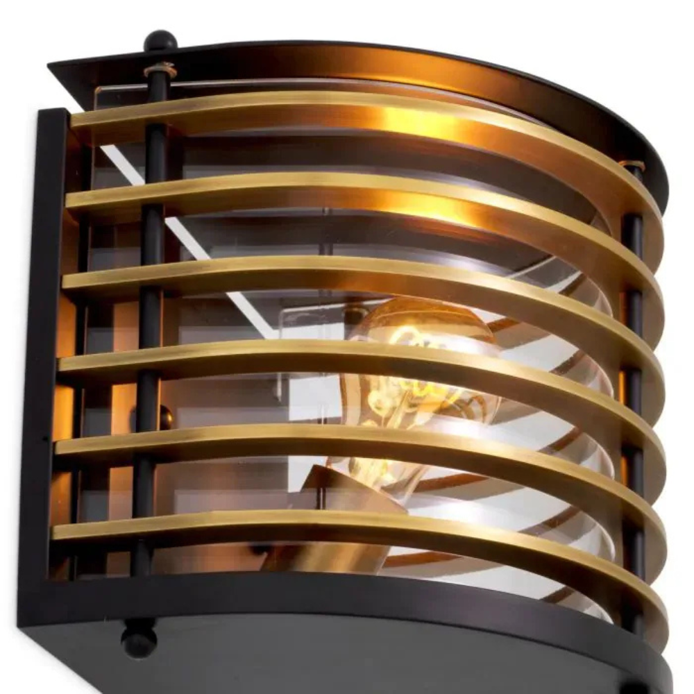 Eichholtz Outdoor Wall Lamp Logan Black finish | antique brass finish | clear glass