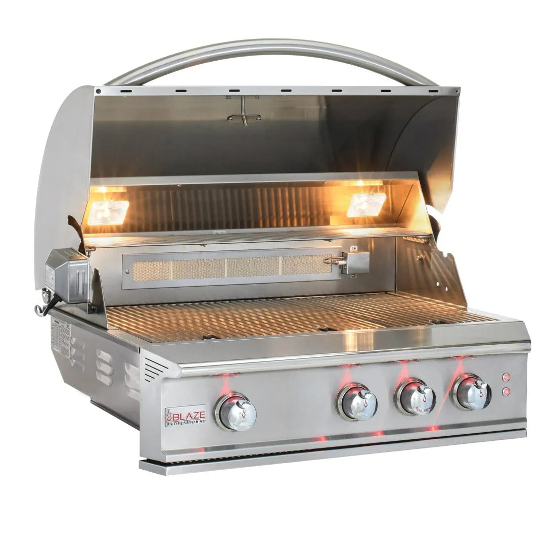Blaze Professional LUX 34-Inch 3 Burner Built-In Gas Grill With Rear Infrared Burner Freestanding