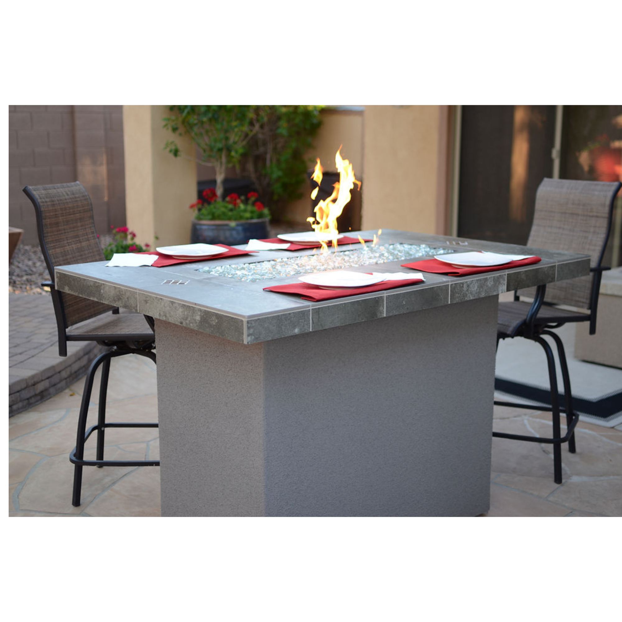 Entertainer Bar Gas Fire Pit Table with fire glass