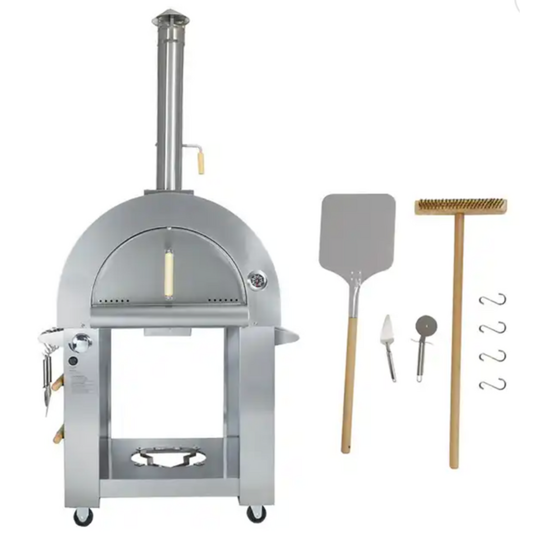 Kokomo 32 Inch Dual Fuel Gas or Wood Fired Stainless Steel Pizza Oven