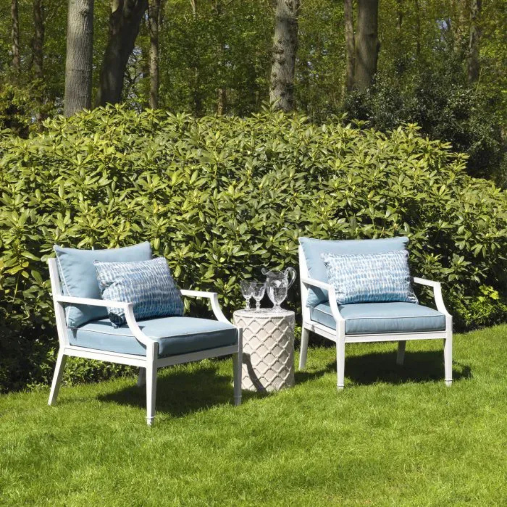 Eichholtz Outdoor Chair Bella Vista White finish | sunbrella mineral blue