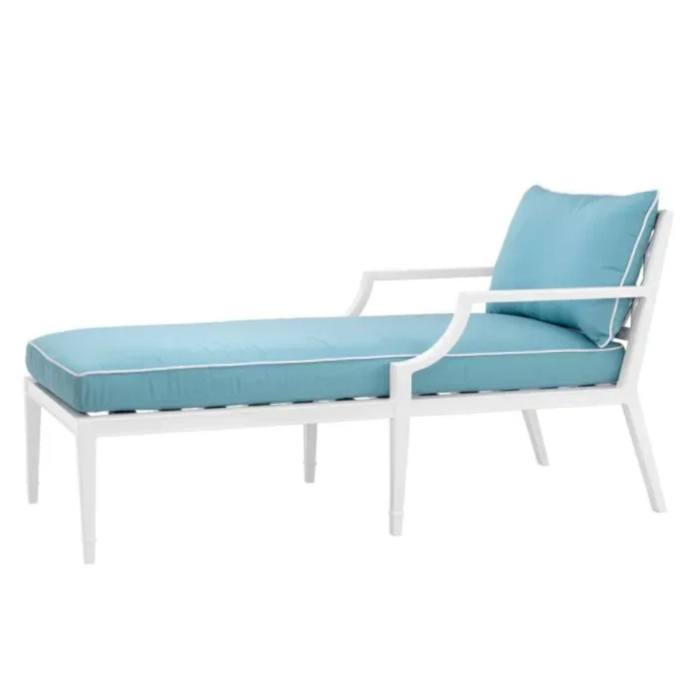 Eichholtz Outdoor Daybed Bella Vista White finish | sunbrella mineral blue