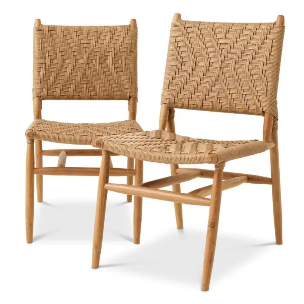Eichholtz Outdoor Dining Chair Laroc set of 2 Natural teak | natural color weave