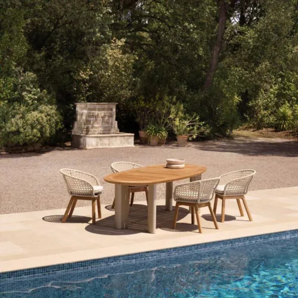 Eichholtz Outdoor Dining Table Free Form Natural teak top | sand finish legs